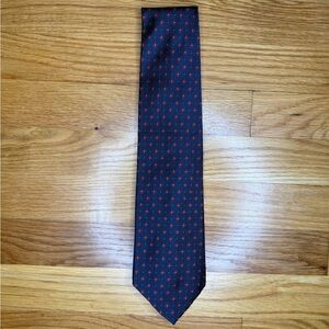 Vintage Lauren Ralph Lauren Navy and Red Dotted Geometric Flower Silk Tie